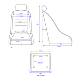 Measurements diagram for 67911R Vintage Bucket Seats