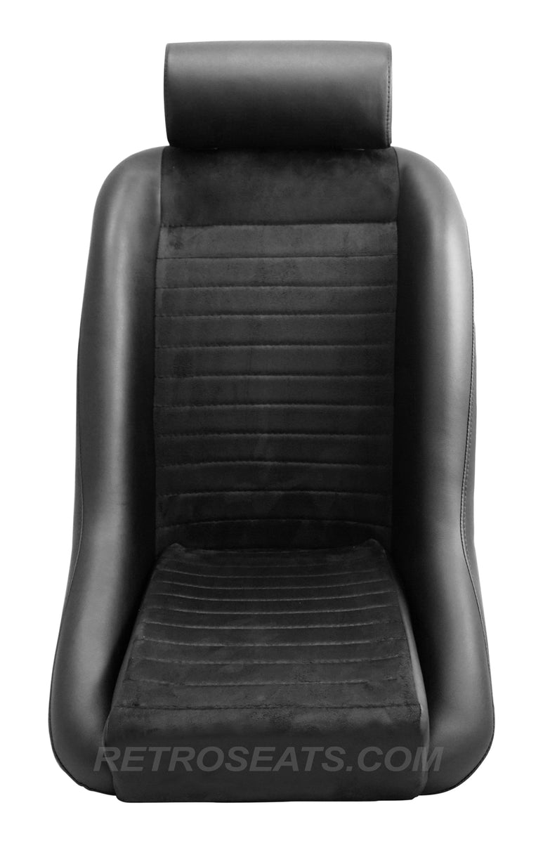 Retro Classic Vintage Racing Bucket Seats Black MICROSUEDE W Sliders (