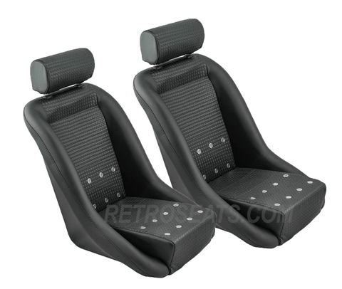 Retro Classic Vintage Bucket Seats with Basketweave and Grommets